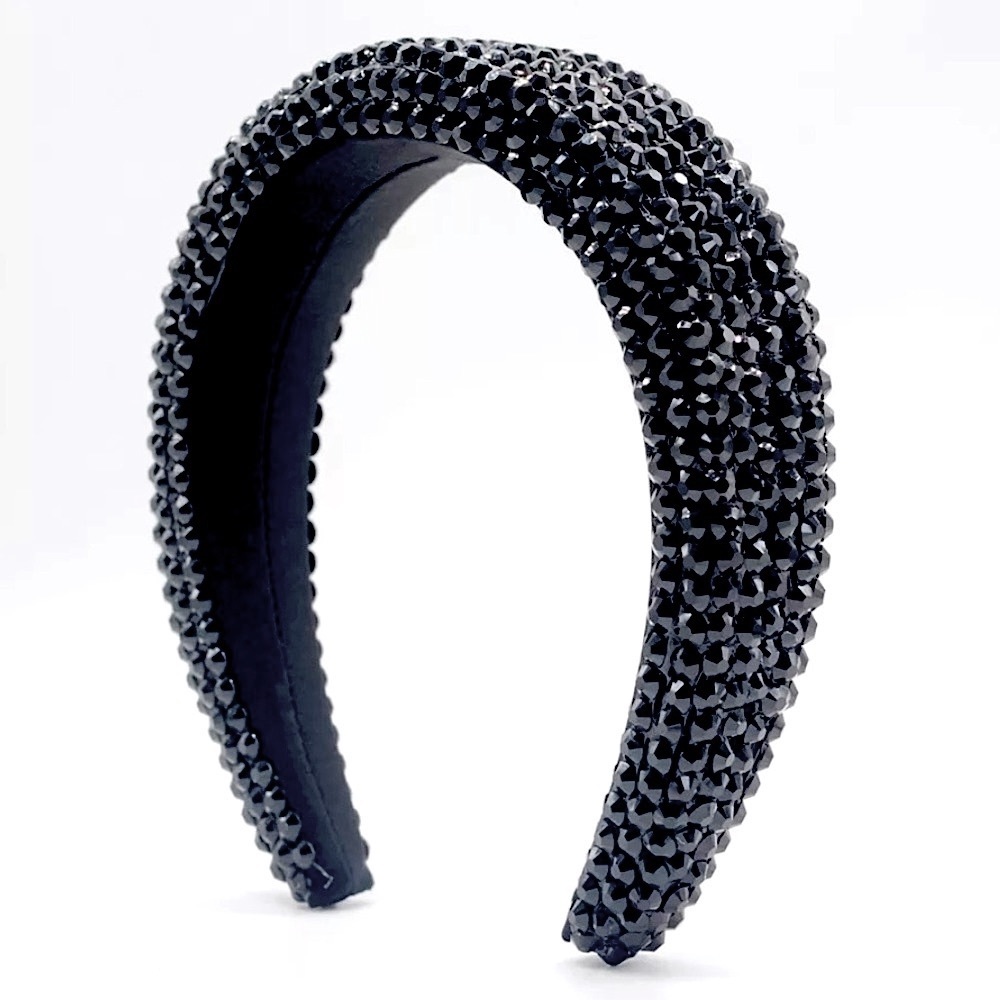 Black Handmade Rhinestone Festival Sparkle Coachella Bling Statement Headband - Picture 4 of 4